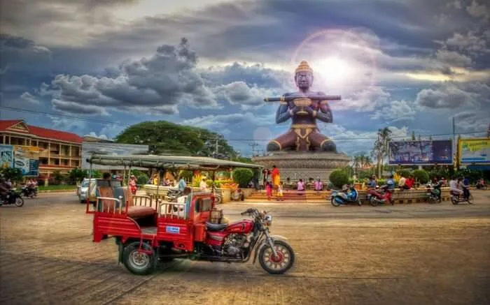 An eclectic mix of Thai and French colonial buildings at Battambang